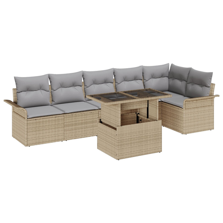 7-Delige Tuin Sofa Set Met Kussens Beige Poly Rattan