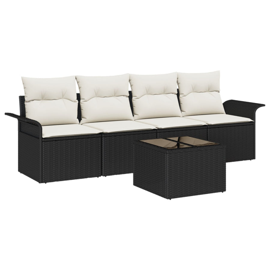 5 Delige Tuinbankset Met Kussens Zwart Poly Rattan