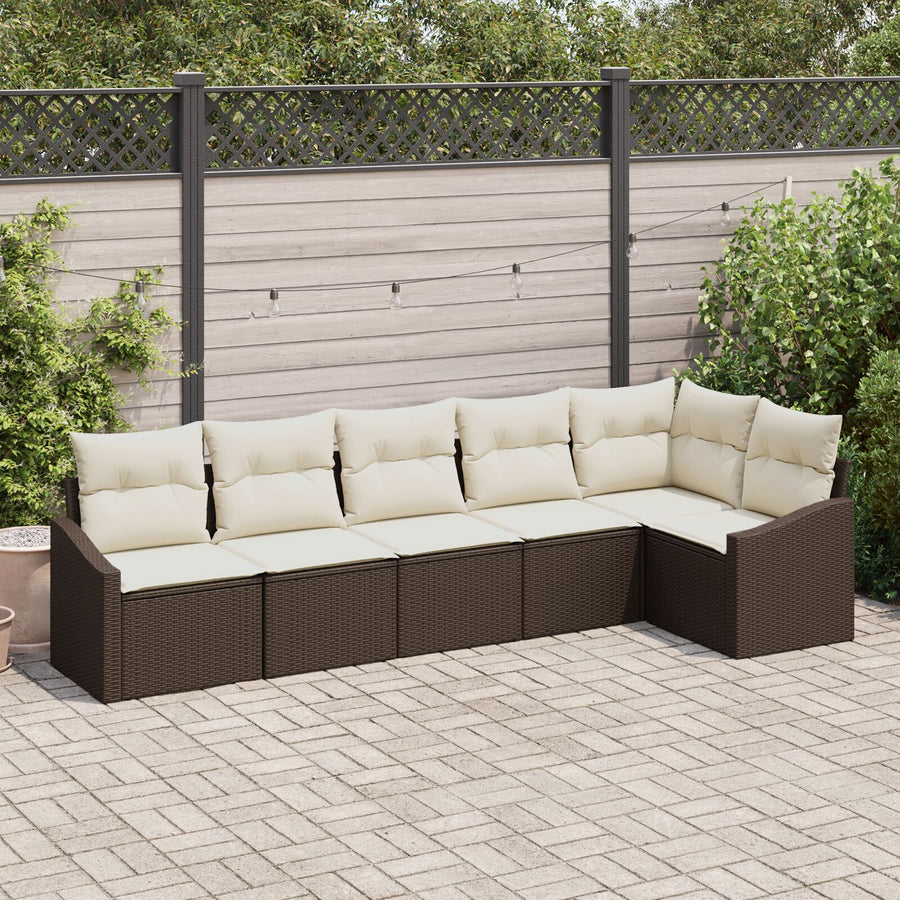 6-Delige Tuinsofa Set Met Kussens Poly Rattan Bruin en crème zonder tafel