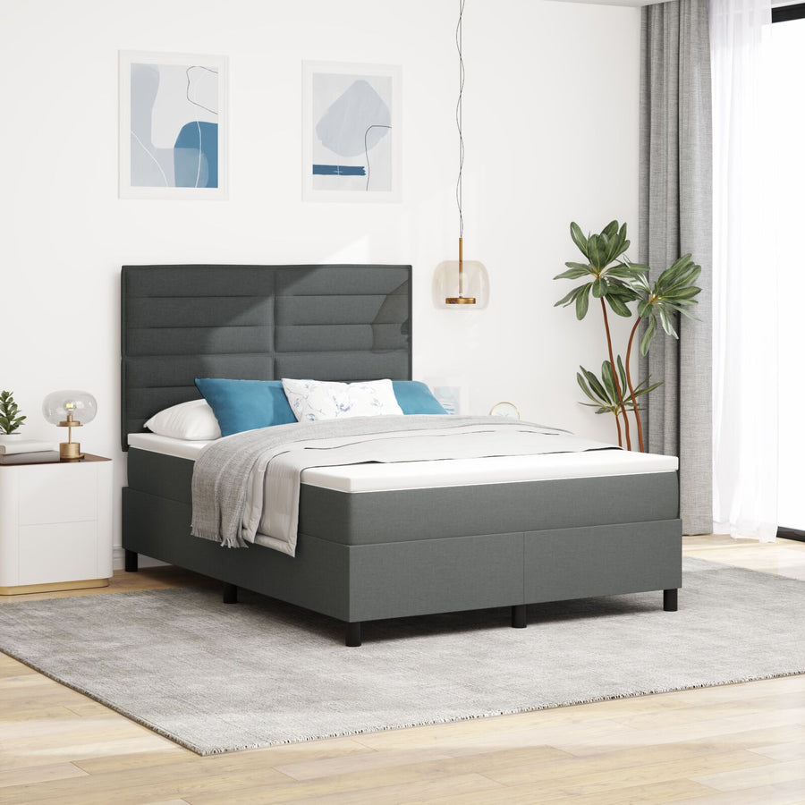 Boxspring Bed Met Matras Stof Donkergrijs 160 x 200 cm Lijnontwerp