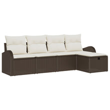 5-Delige Tuin Sofa Set Met Kussens Bruin Poly Rattan