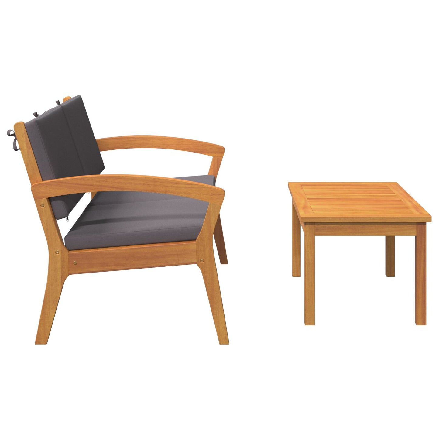 2-Delige Bistroset Met Kussens Van Massief Acaciahout Anthraciet Tafel + bank