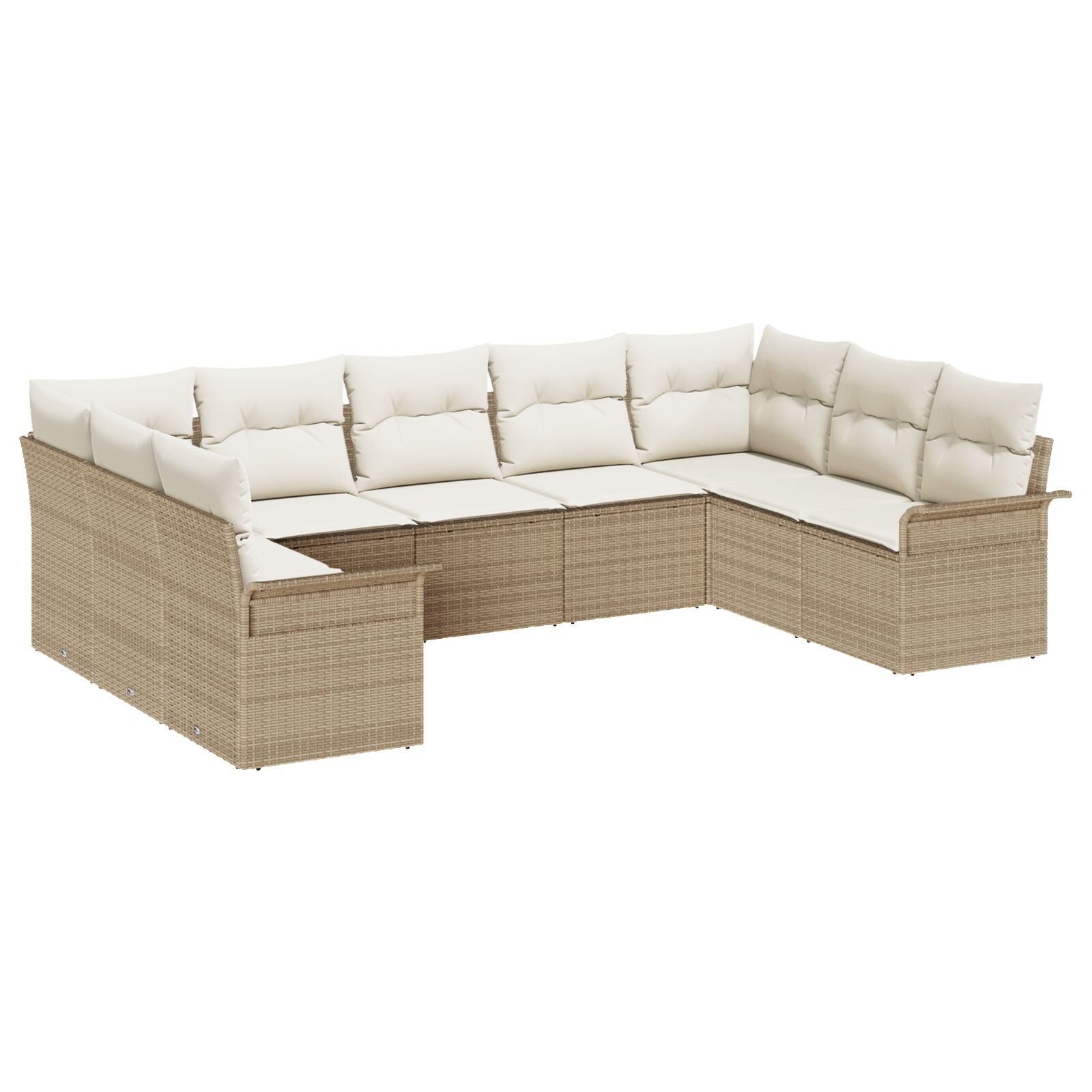9 Stuks Tuin Sofa Set Met Kussens Poly Rattan Beige en crème zonder tafel