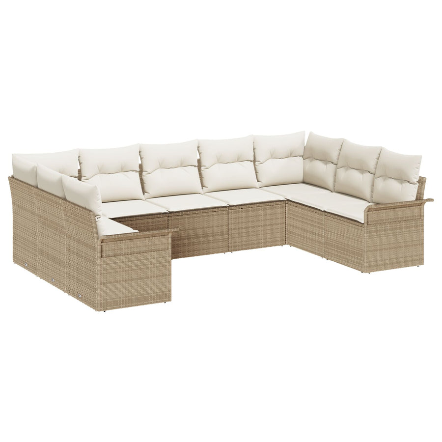 9 Stuks Tuin Sofa Set Met Kussens Poly Rattan Beige en crème zonder tafel
