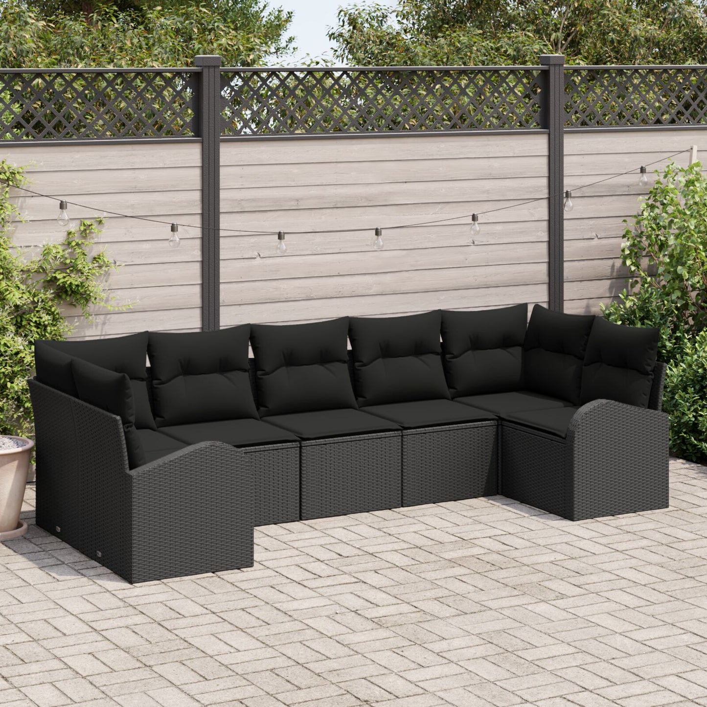 Tuinsalonset Set Van 7 Zwart Polyethyleen Rattan, Polyester, Staal