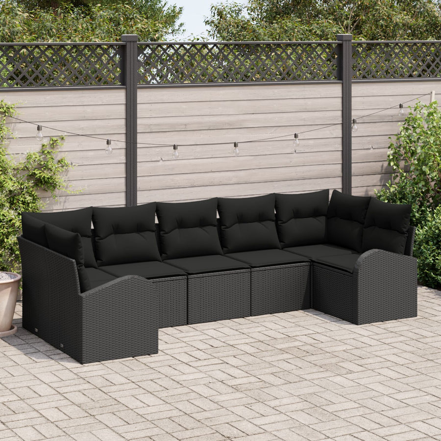 Tuinsalonset Set Van 7 Zwart Polyethyleen Rattan, Polyester, Staal