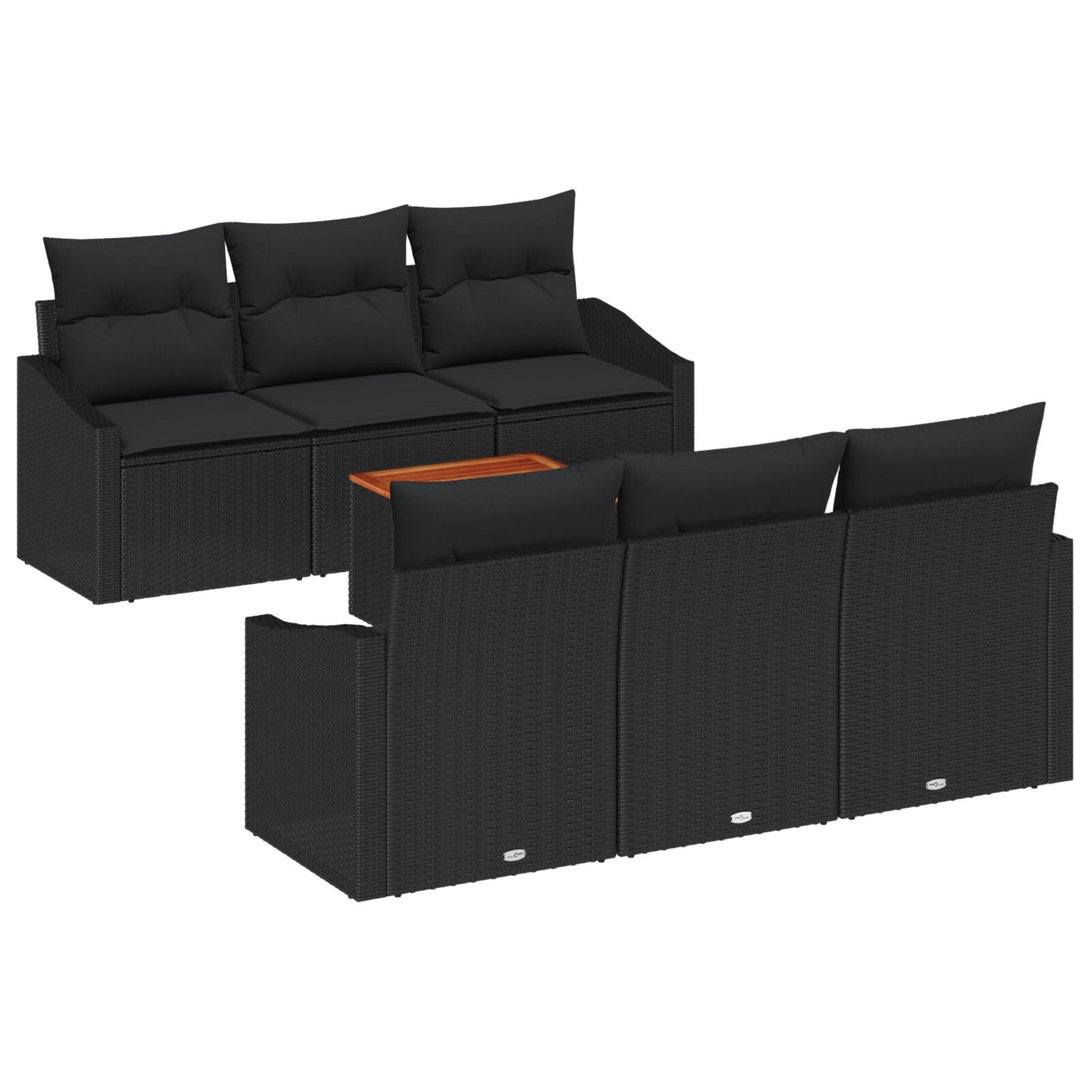 7-Delige Tuinsofa Set Met Kussens Zwart Poly Rattan Acacia