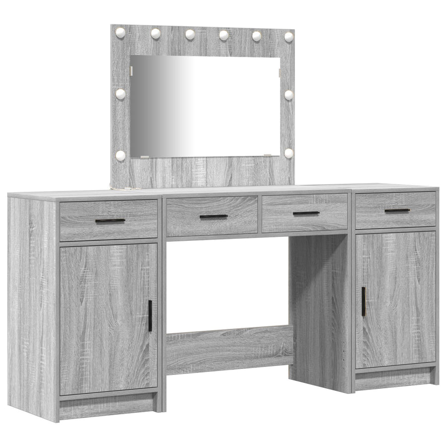 3-Delige Kaptafel Set Met Led Grijs Sonoma Bewerkt Hout
