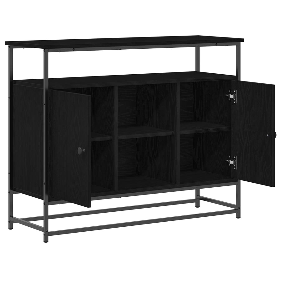 Dressoir 100X35X80 Cm Samengesteld Hout En Staal Zwart eiken