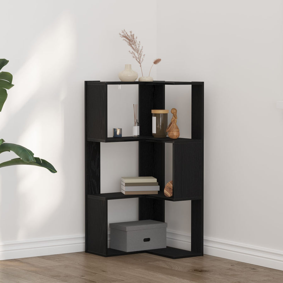 Hoekboekenkast 3-Tier 50X50X102 Cm Houtcomposiet Zwart eiken