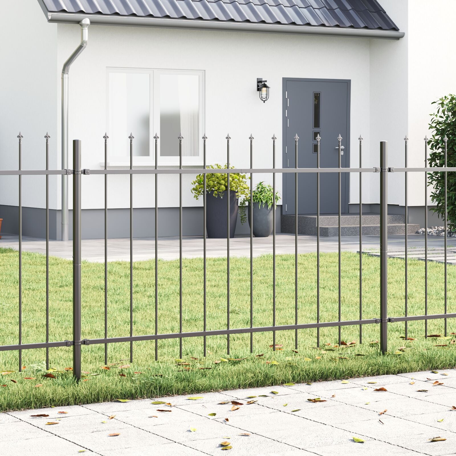Tuinafscheiding Met Spitse Top 11,9X1,2 M Staal Grijs 1.2 m 11.9 m