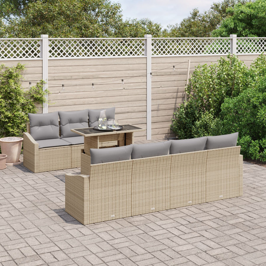 Tuinbankset Set Van 8 Beige Rattan 8-Delige Buitenbankset