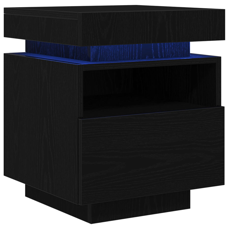 Nachtkastje Met Led-Verlichting 2 Stuks Zwart Eiken 40X39X48,5 Cm