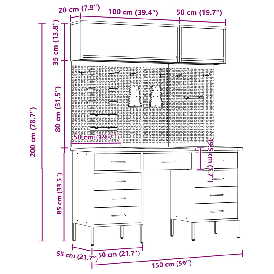 8-Delige Werkcabinet En Pegboard Set Rood Mdf En Metaal