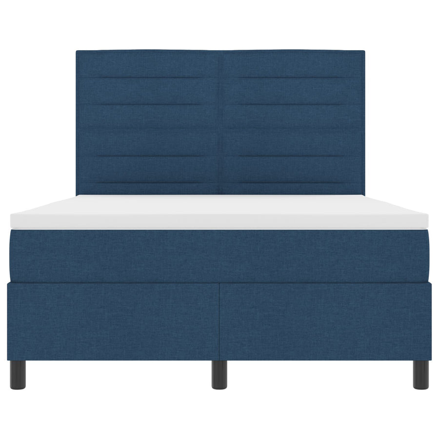 Boxspring Bed Met Matras Stof Blauw 140 x 200 cm Lijnen ontwerp
