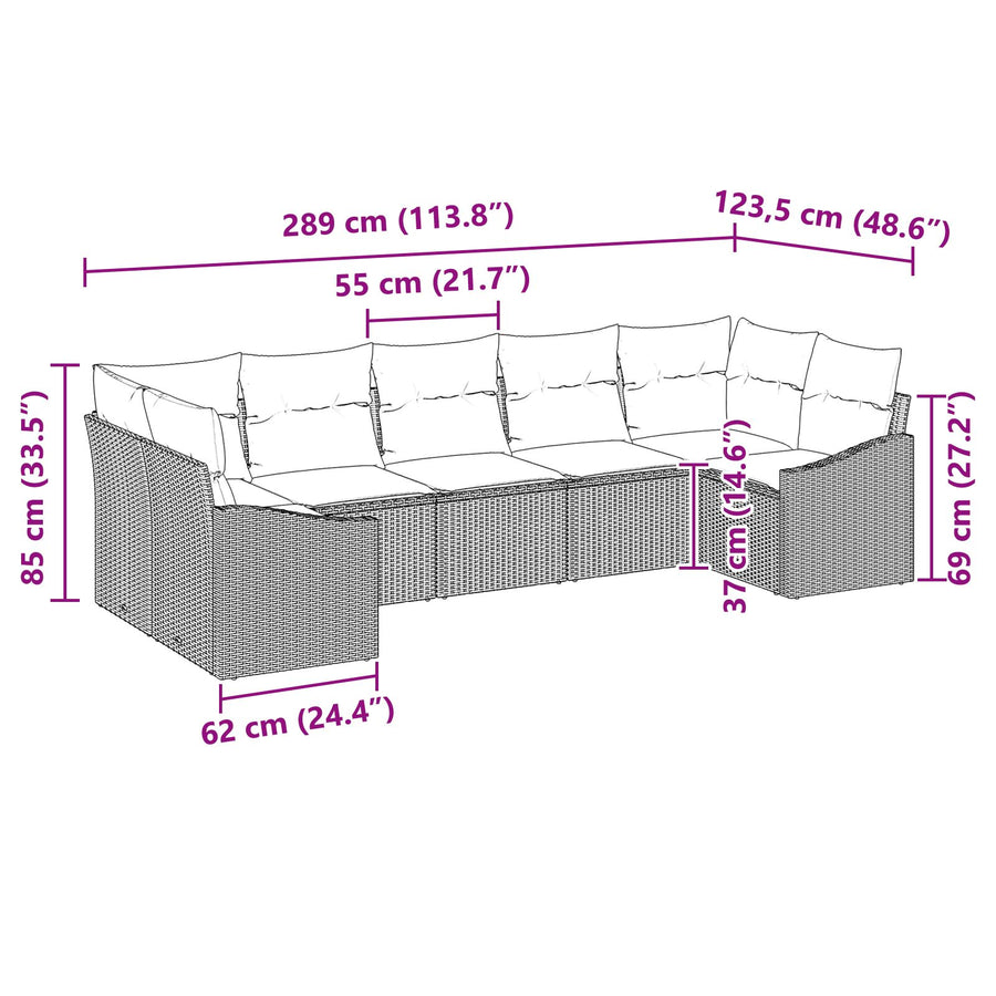 Tuin Sofa Set Set Van 7 Zwart Rattan En Polyester Tuin Loveseat