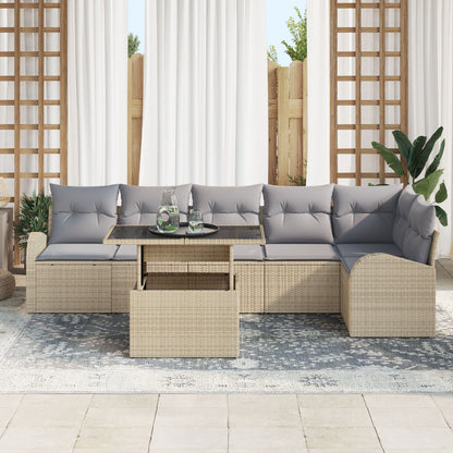 7-Delige Tuin Sofa Set Met Kussens Beige Poly Rattan