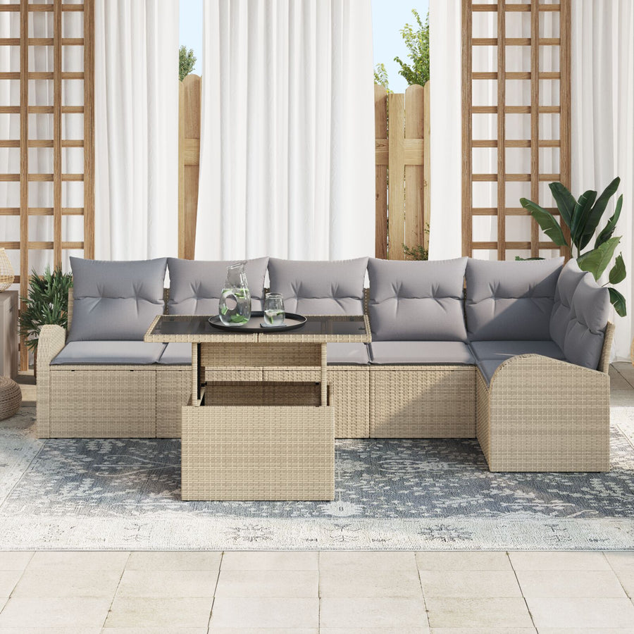 7-Delige Tuin Sofa Set Met Kussens Beige Poly Rattan