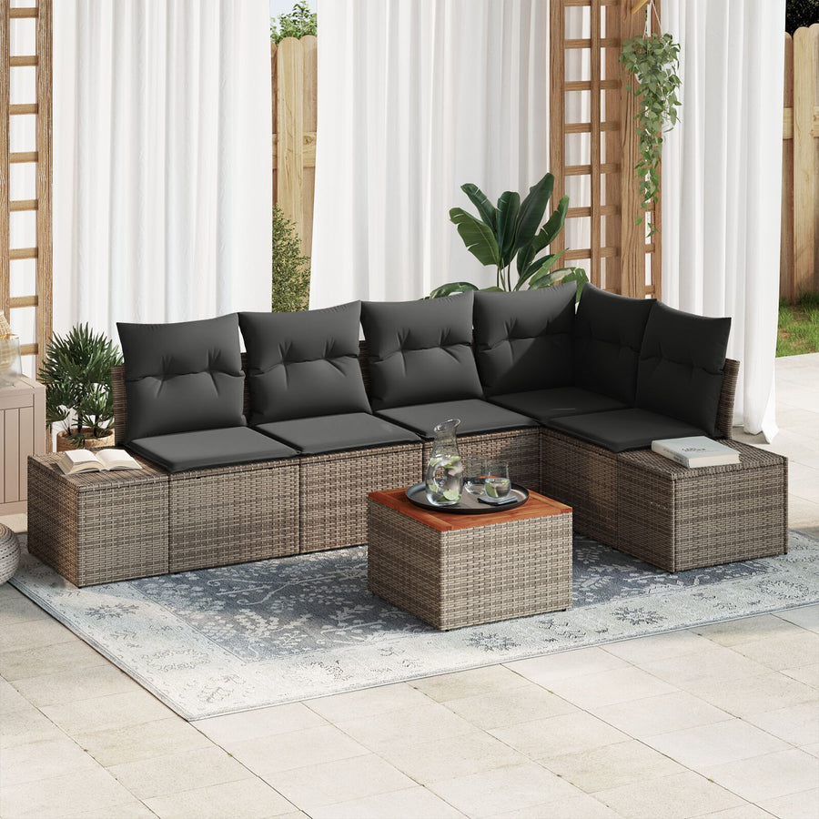 6-Delige Tuin Sofa Set Met Kussens Grijs Poly Rattan Acacia