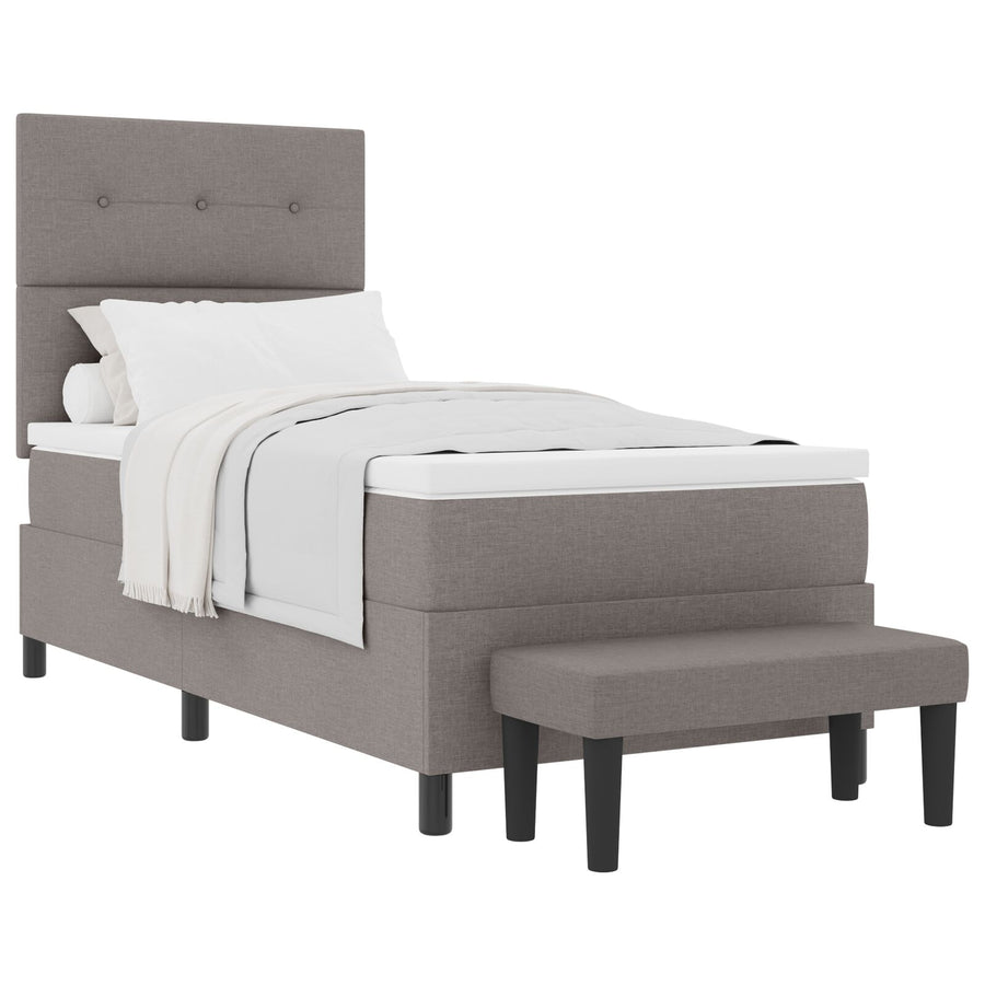 Boxspring Bed Met Matras & Bank Stof Taupe 100 x 200 cm Knoop tufted