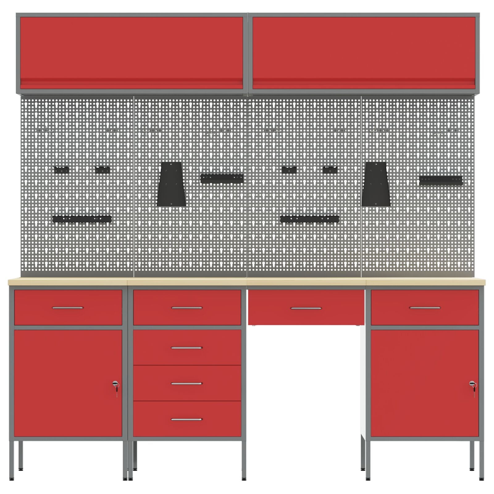 10-Delige Werkbank Set In Rood Staal