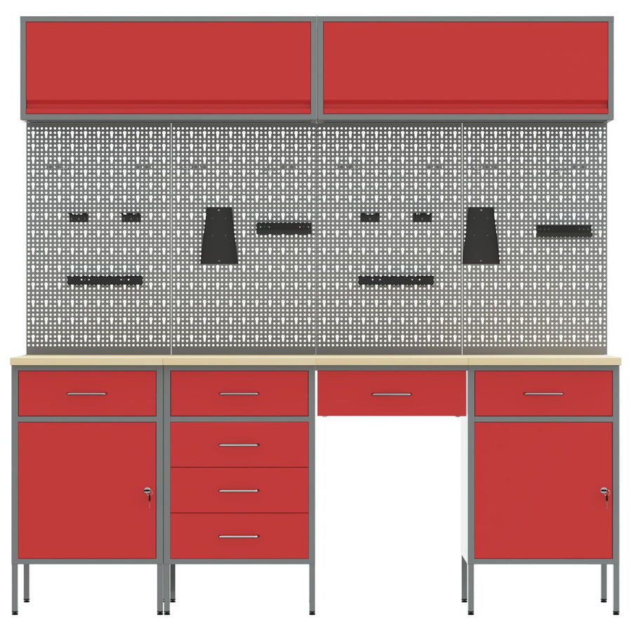 10-Delige Werkbank Set In Rood Staal