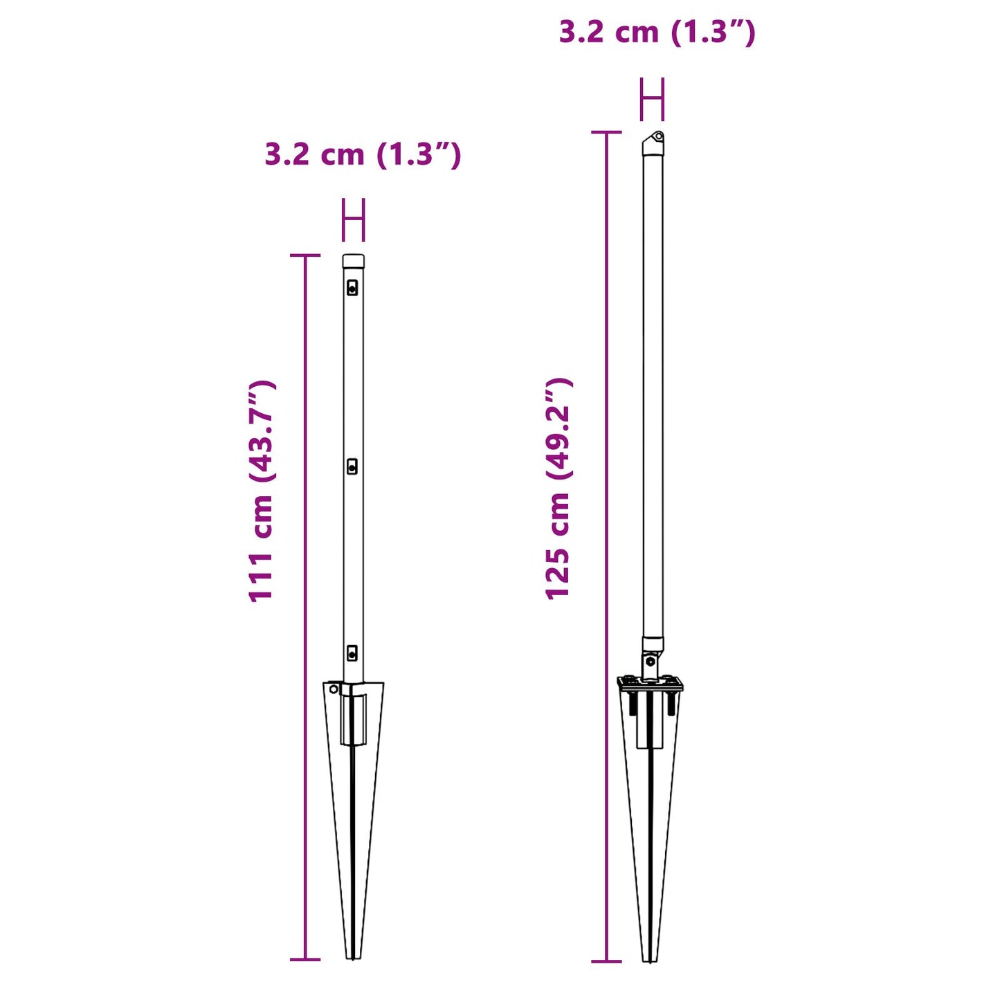 Hekpalen Met Spie 52 Stuks Ø32 Mm Gegalvaniseerd Staal 80 cm 52x spike paal