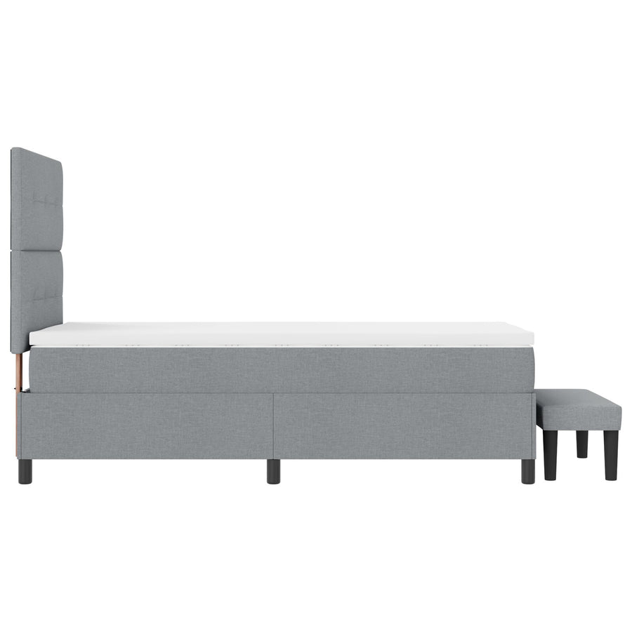 Boxspringbed Met Matras & Bankje Stof Lichtgrijs 80 x 200 cm Knopgeknopt