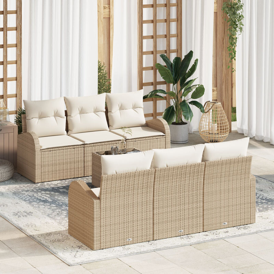 7-Delige Tuin Sofa Set Met Kussens Beige Poly Rattan