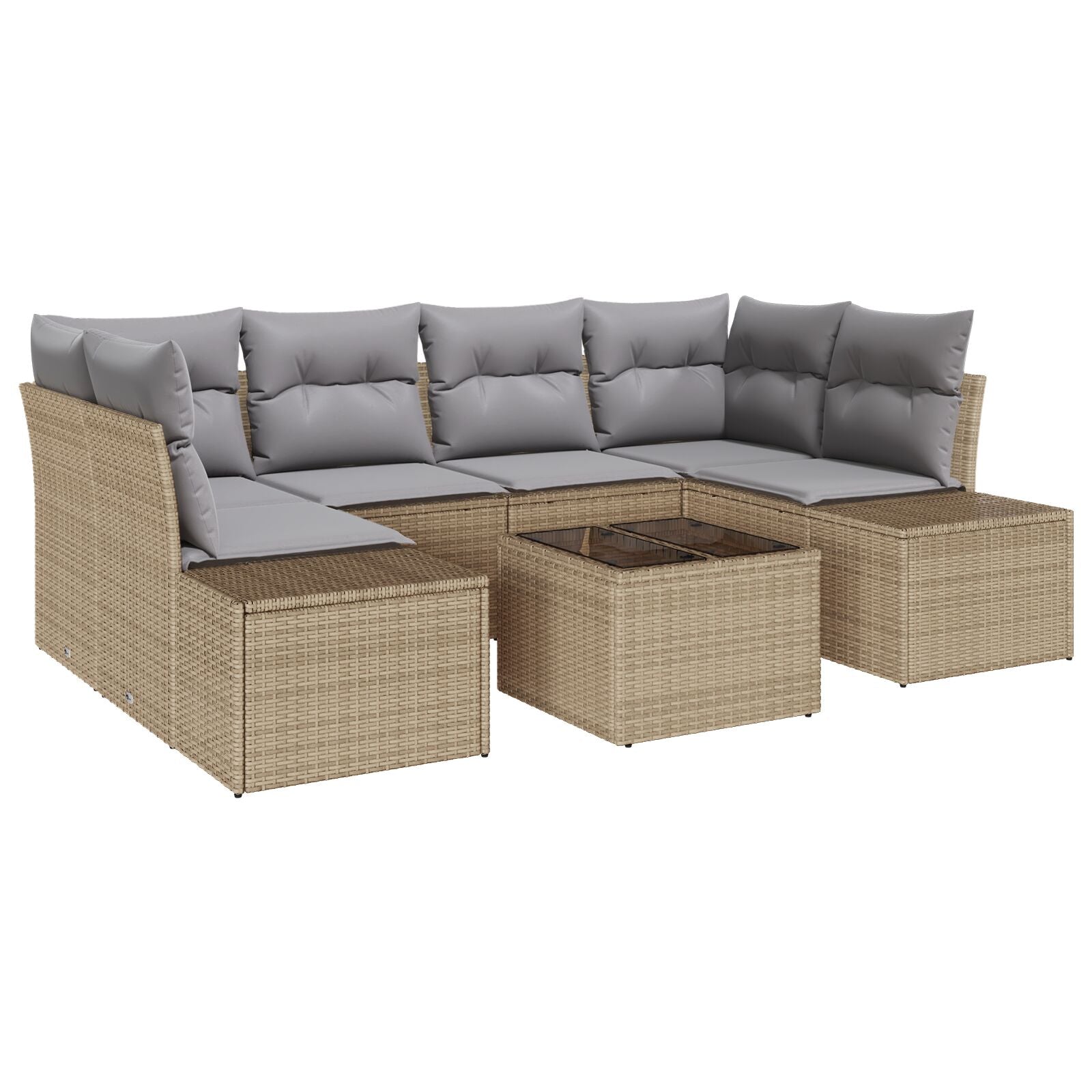 7 Delige Tuin Sofa Set Met Kussens Beige Poly Rattan