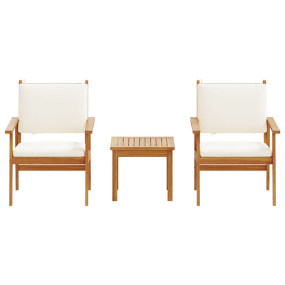 3-Delige Tuin Bistroset Met Kussens Van Massief Acaciahout Crèmewit Tafel + 2 stoelen
