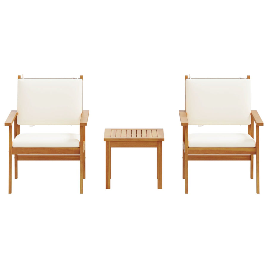 3-Delige Tuin Bistroset Met Kussens Van Massief Acaciahout Crèmewit Tafel + 2 stoelen
