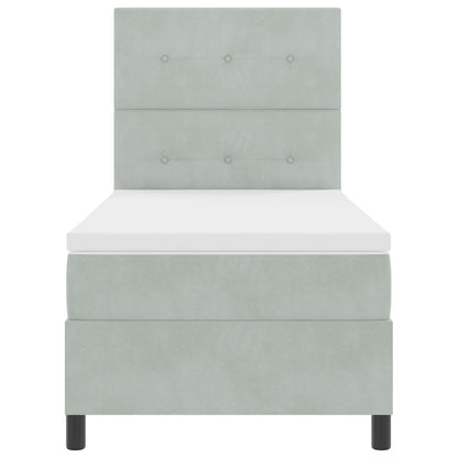 Boxspringbed Met Matras Lichtgrijs Eenpersoons Fluweel Blauw