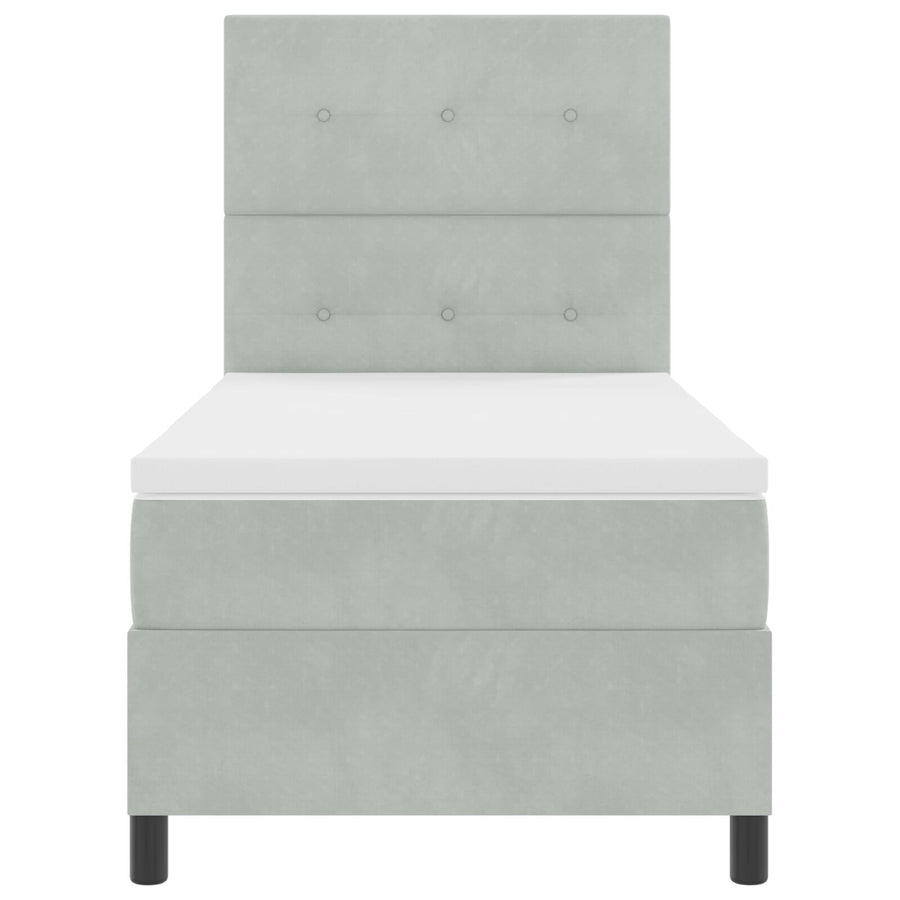 Boxspringbed Met Matras Lichtgrijs Eenpersoons Fluweel Blauw
