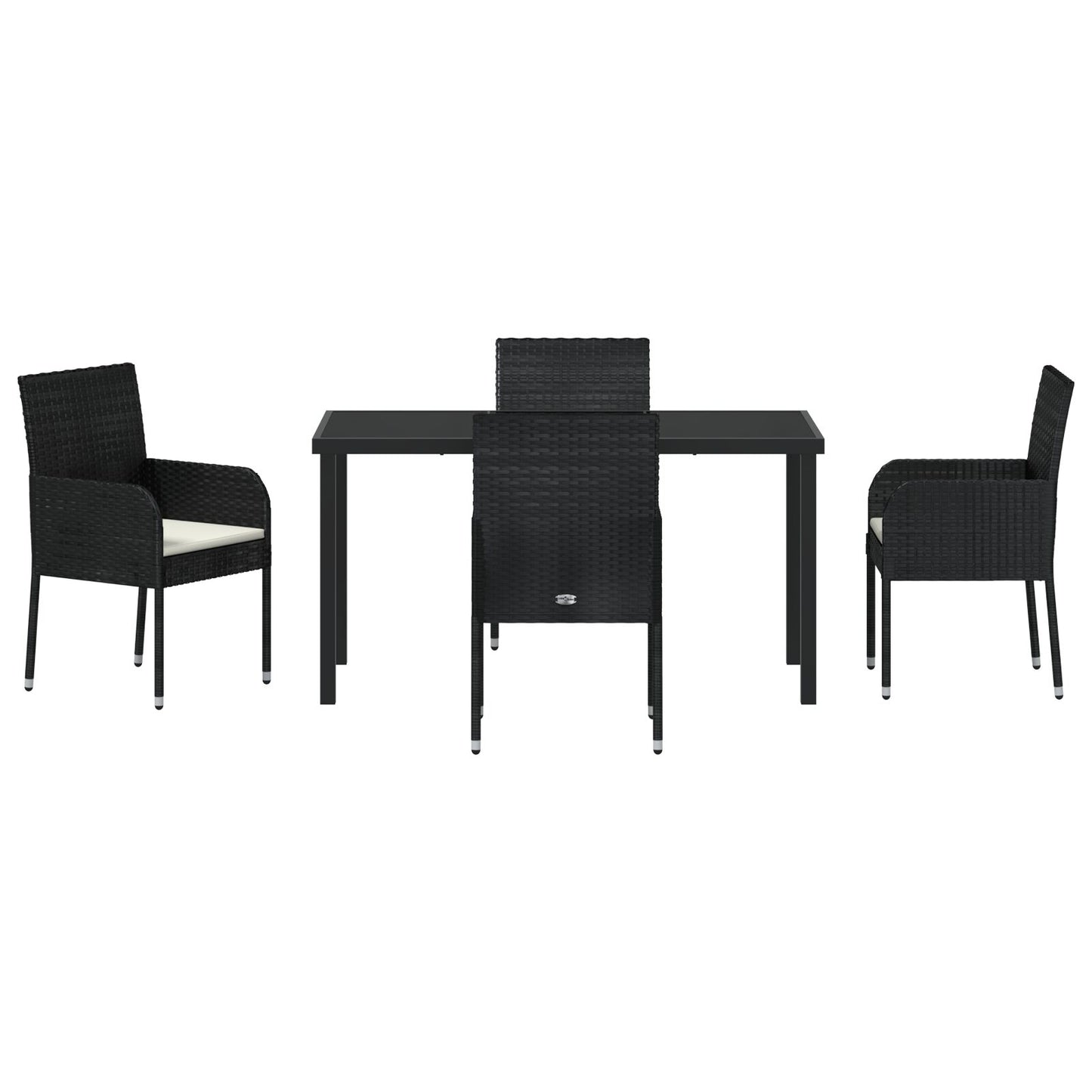 5-Delige Tuin Eetset Met Kussens Zwarte Poly Rattan