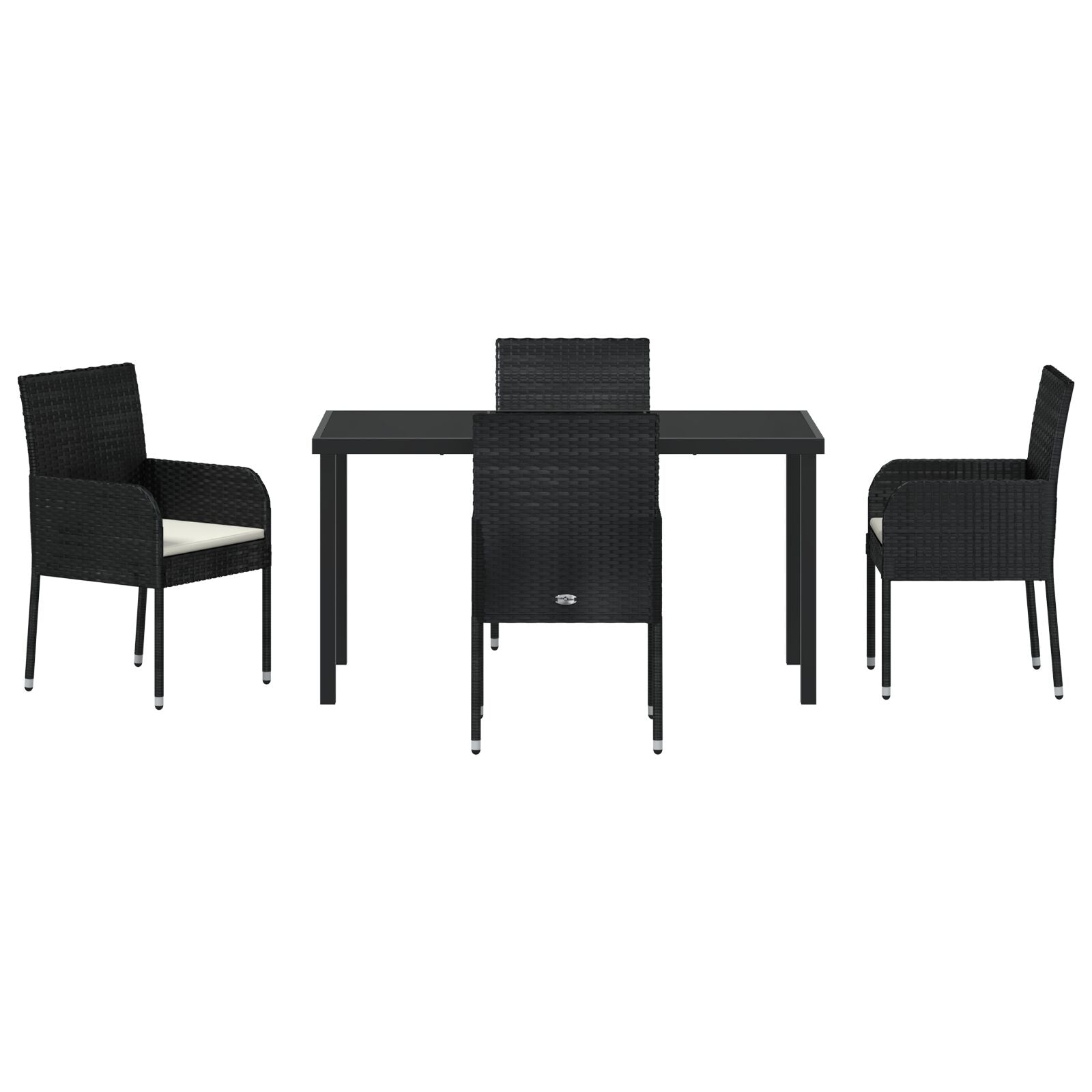 5-Delige Tuin Eetset Met Kussens Zwarte Poly Rattan