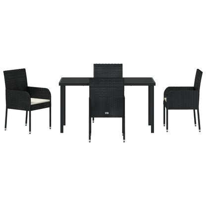 5-Delige Tuin Eetset Met Kussens Zwarte Poly Rattan