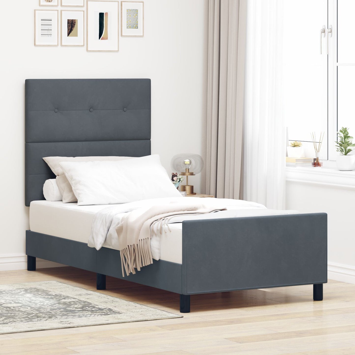Bedframe Donkergrijs 80X200 Cm Velvet Crème