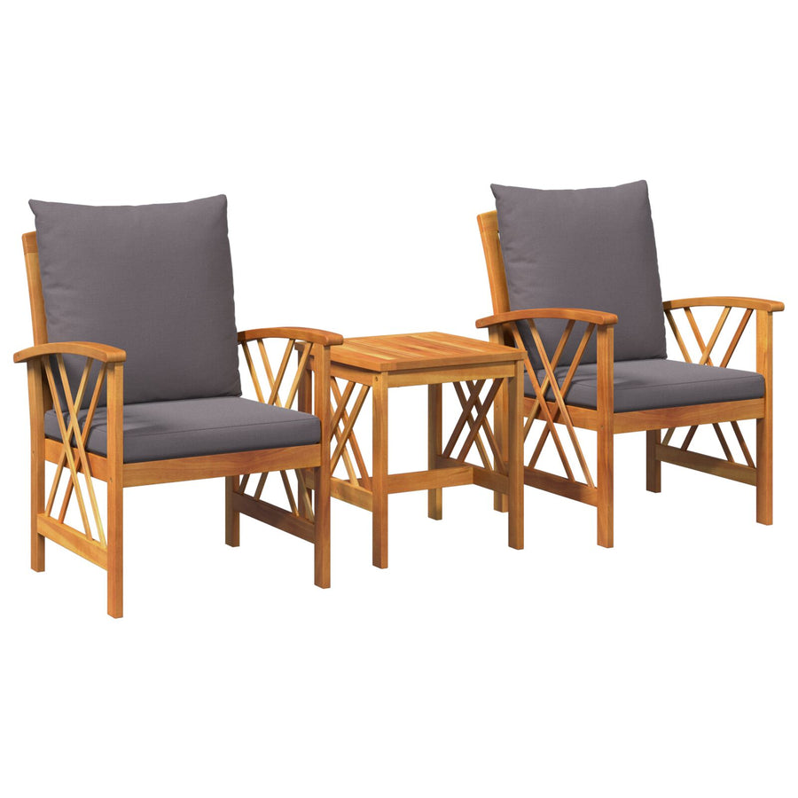 3-Delige Tuin Lounge Set Met Kussens Van Massief Acaciahout 2x fauteuil + tafel Grijs