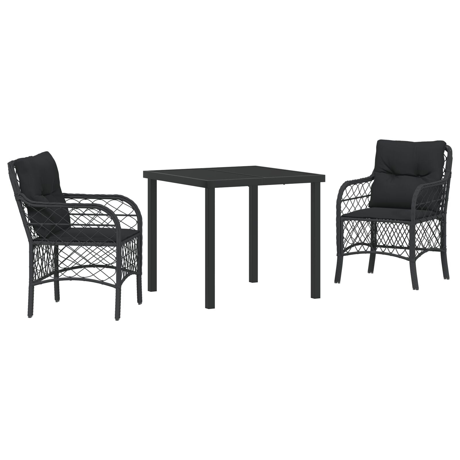 3 Delige Tuinset Met Kussens Zwart Poly Rattan
