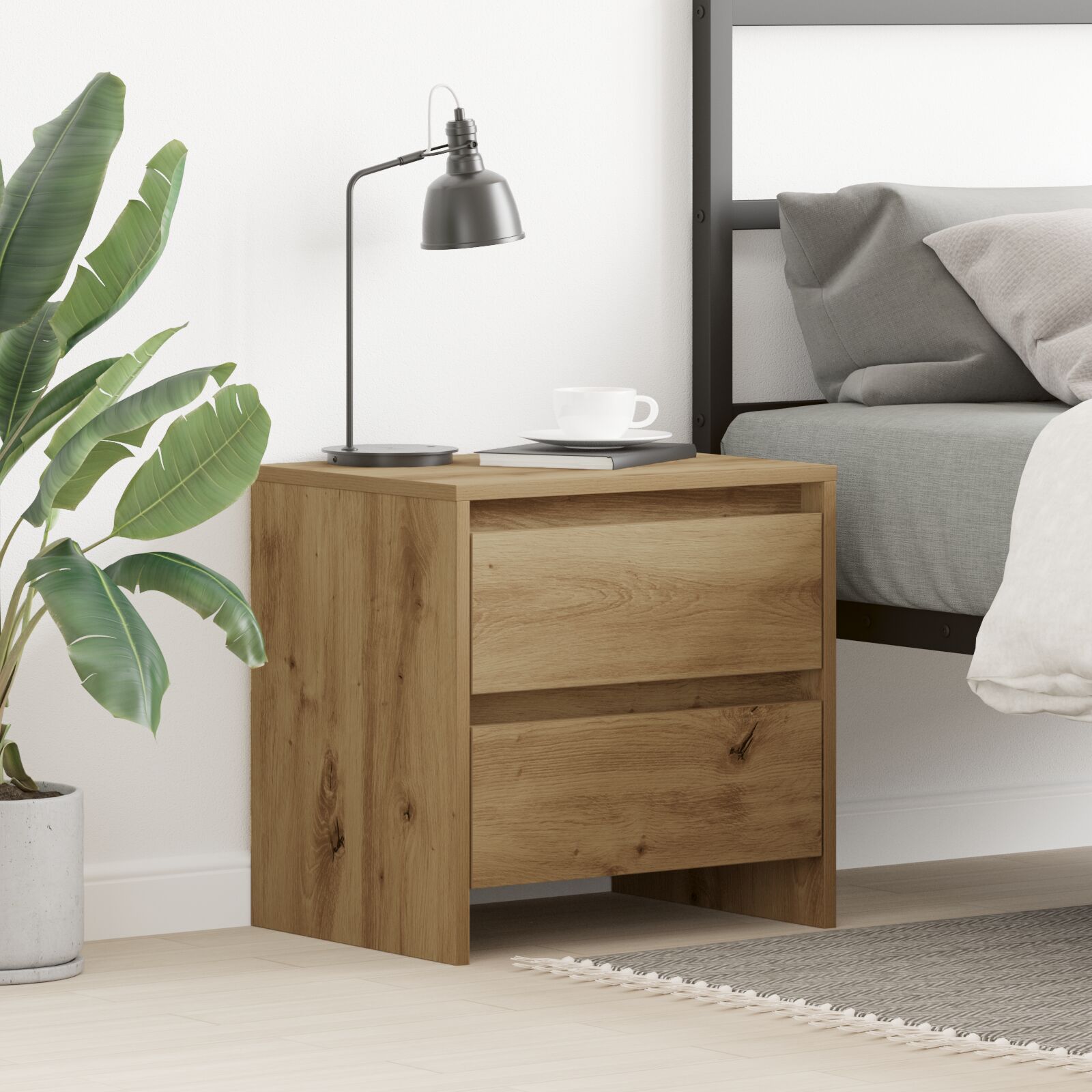 Nachtkastje 45X34X44,5 Cm Bewerkt Hout 1 Artisan eiken
