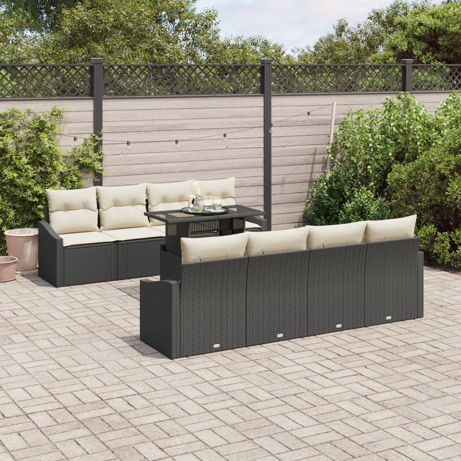 Tuin Sofa Set Set Van 7 Crème Kussens Met Zwart Wicker