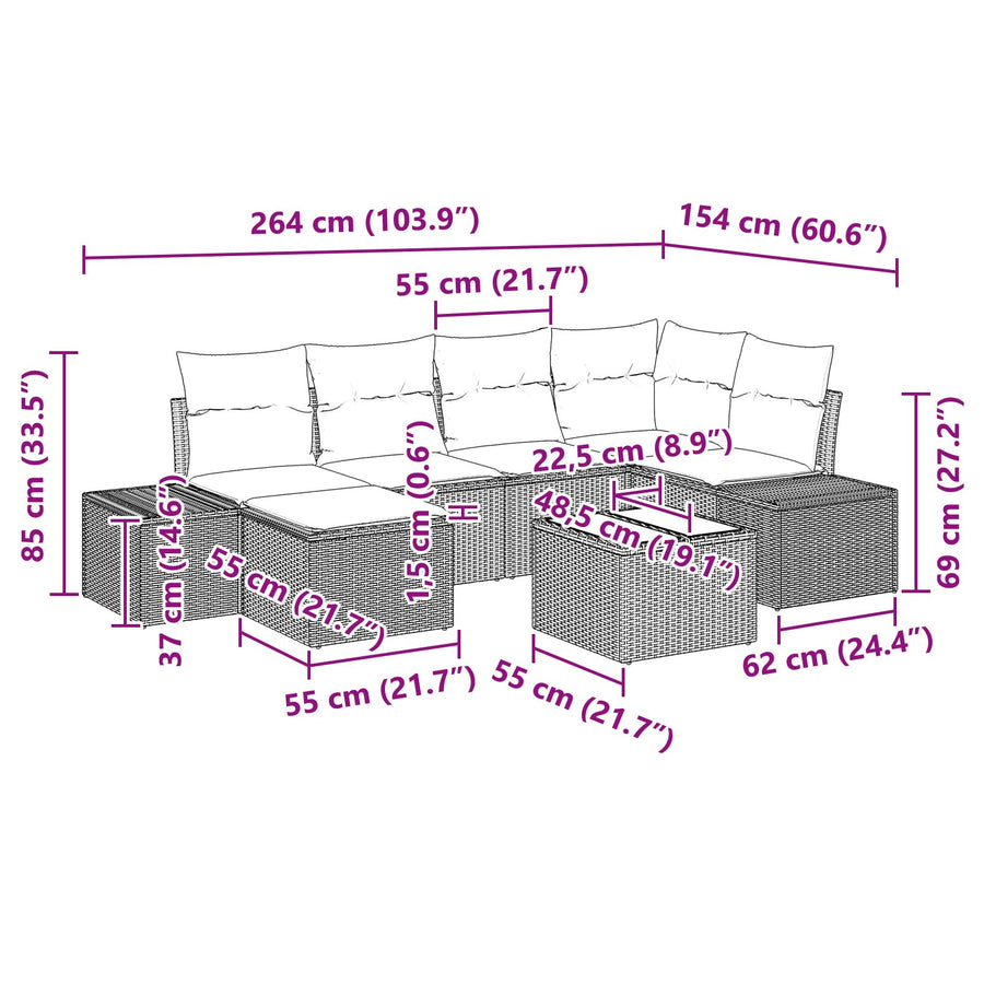7-Delige Tuin Sofa Set Met Kussens Beige Poly Rattan