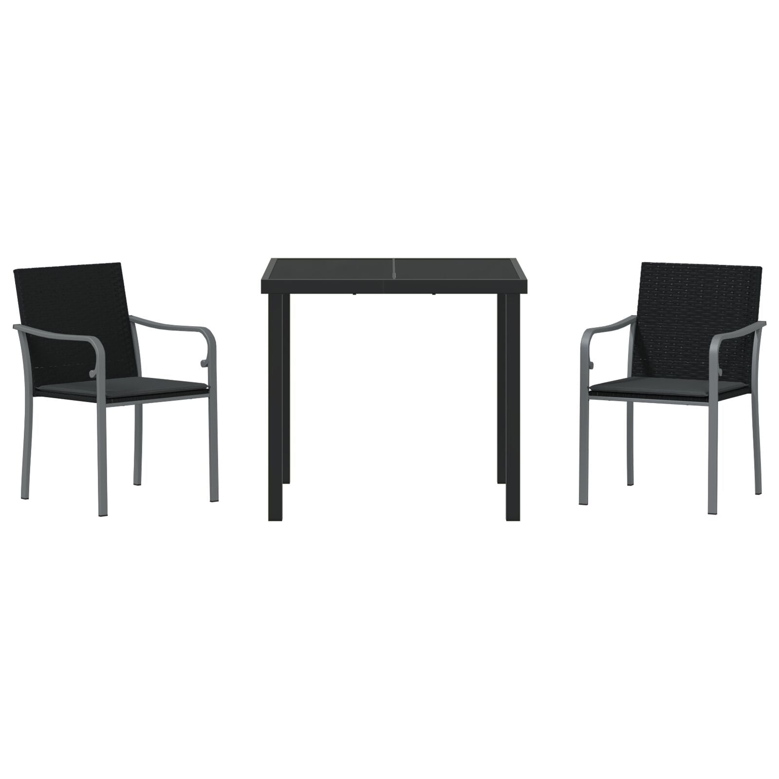 3-Delige Tuin Eettafelset Met Kussens - Poly Rattan 2-Zitter Zwart 80 cm