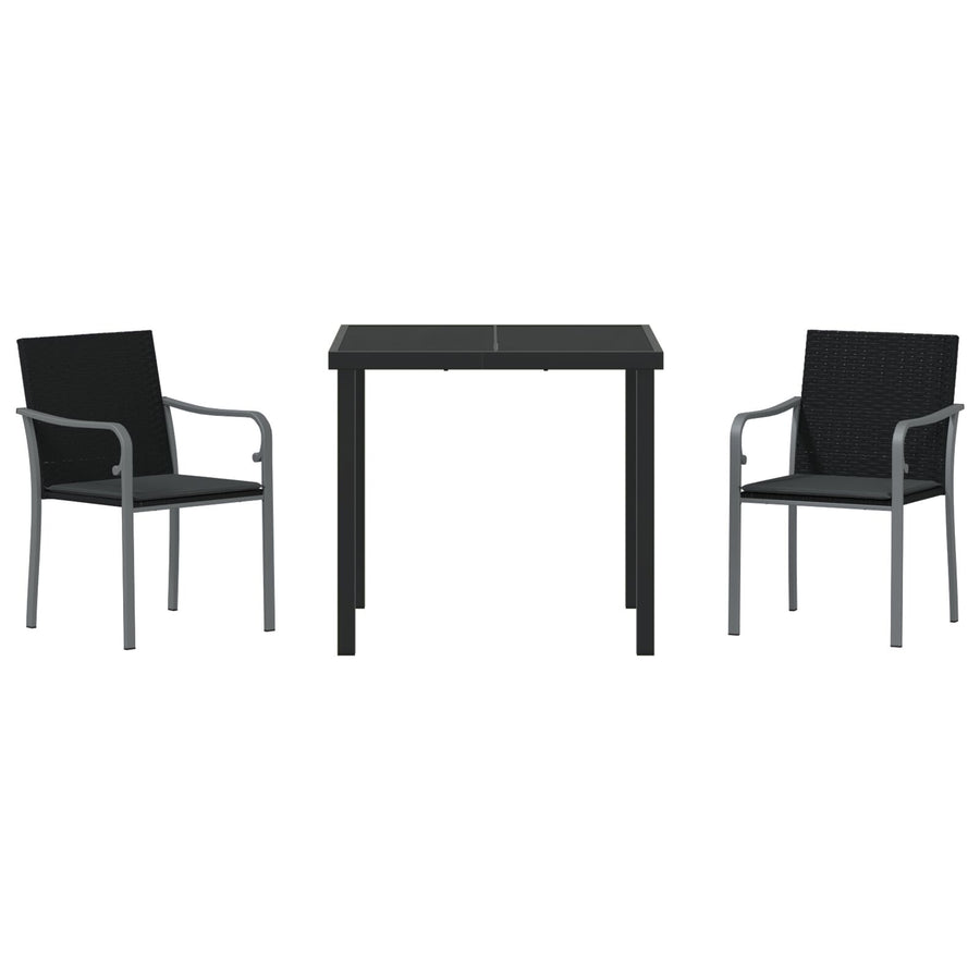 3-Delige Tuin Eettafelset Met Kussens - Poly Rattan 2-Zitter Zwart 80 cm