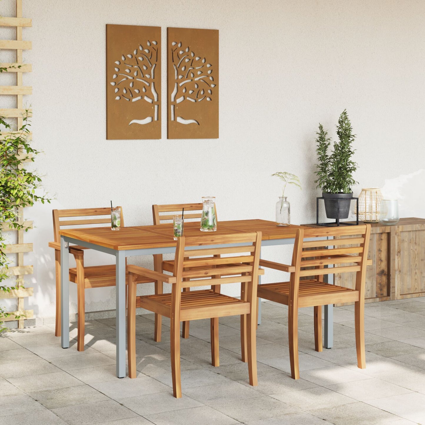 Tuin Tafel Massief Acaciahout En Metaal 150 x 90 x 75 cm Natuurlijk en grijs
