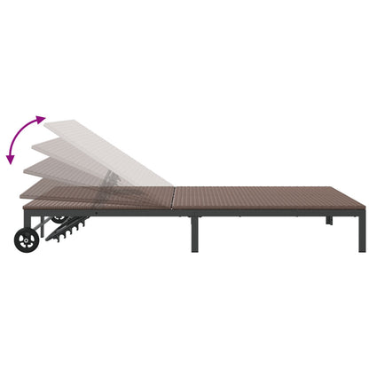 Zonnebed Met Kussens En Wielen Voor 2 Personen Poly Rattan Bruin 200 x 109 x 27.5 cm