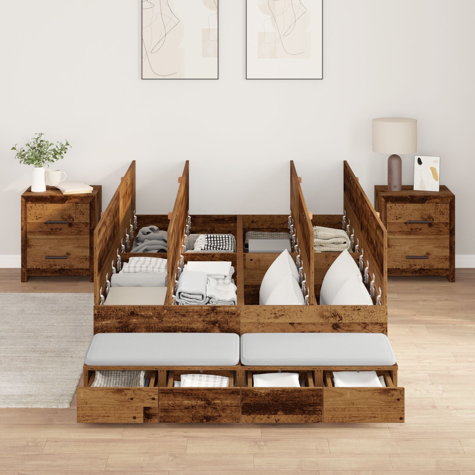 Opslagbedframe Oude Hout Massief Hout 120 X 190 Cm Opslagbedframe Artisanaal Eiken