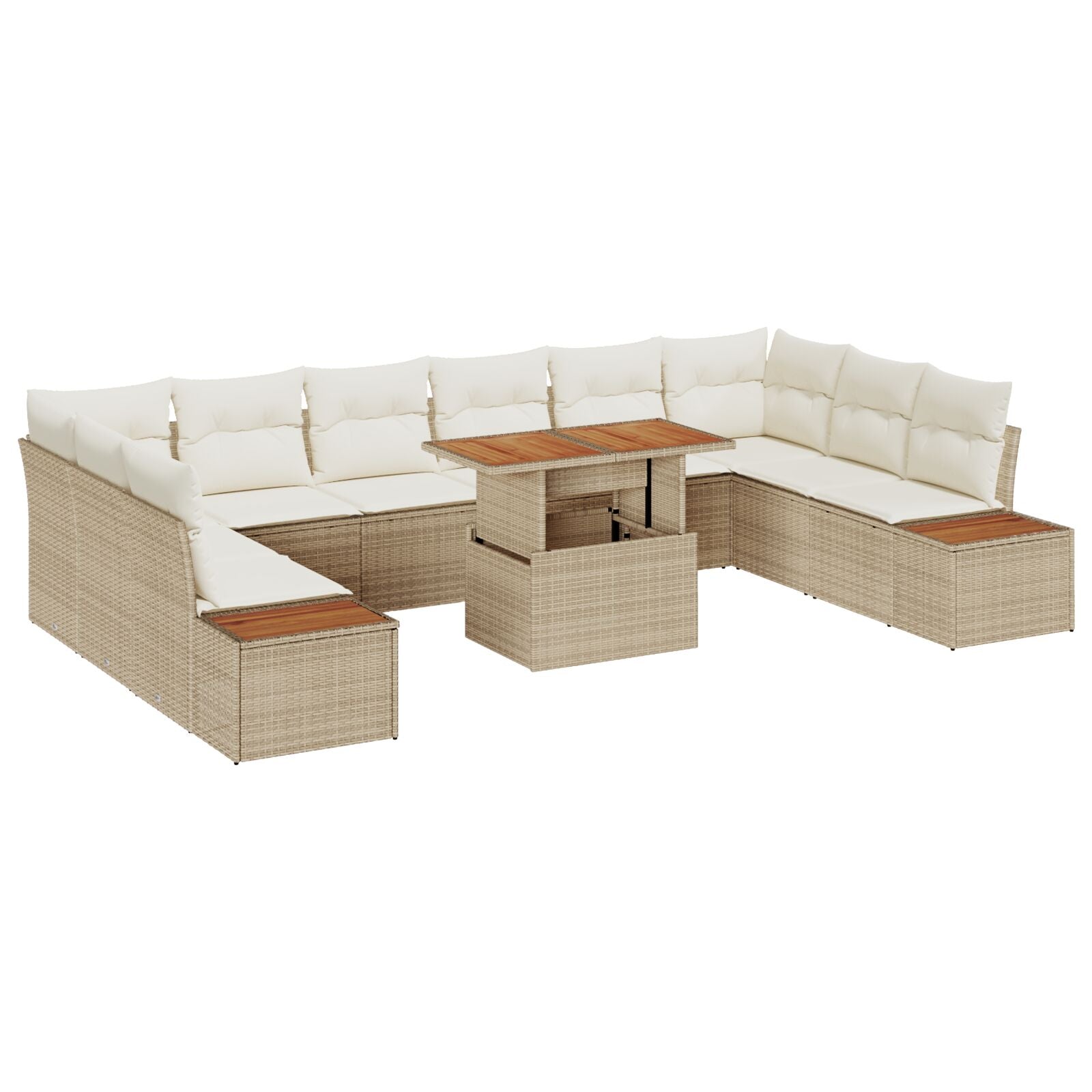 11-Delige Tuinset Met Kussens Beige Poly Rattan Acacia