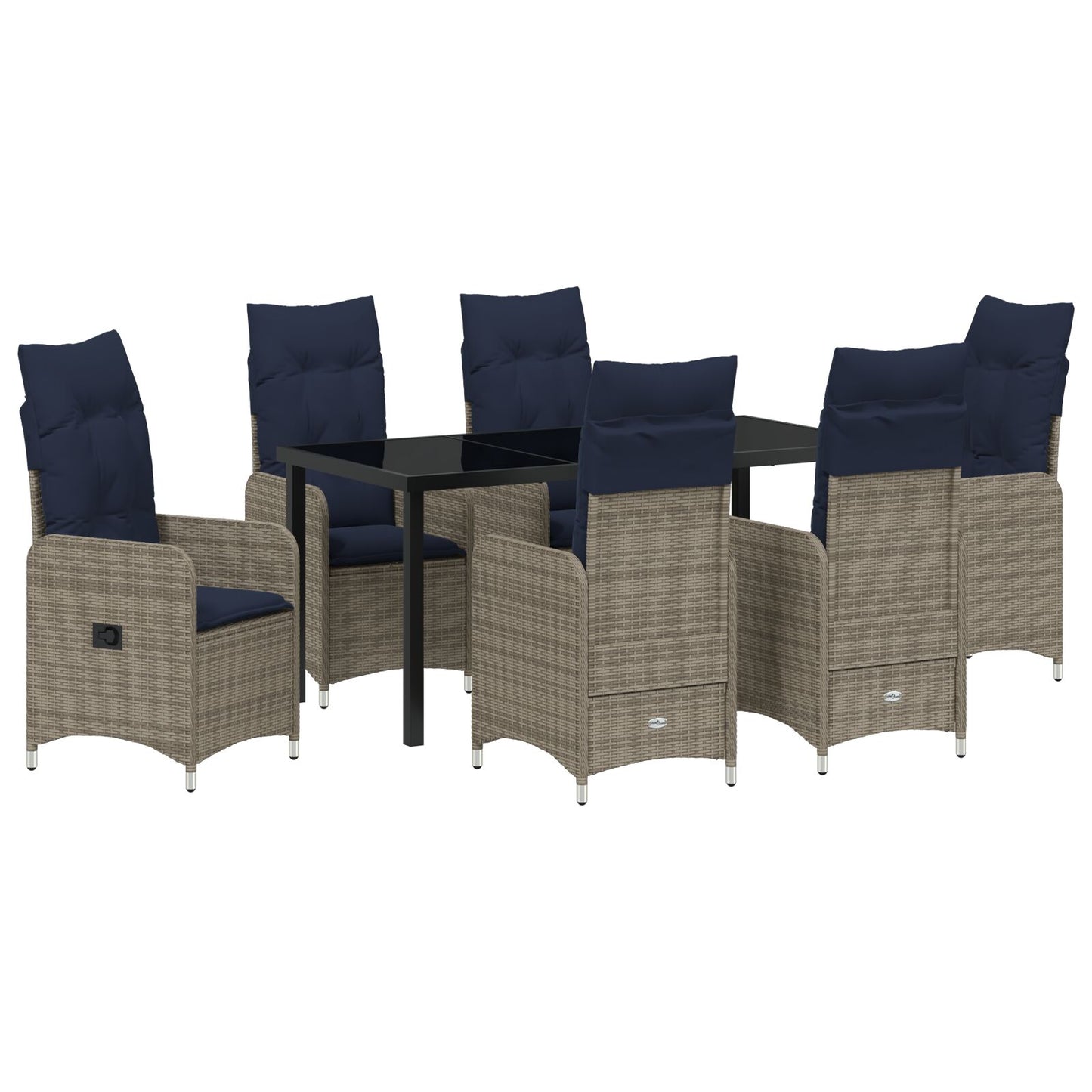 7 Delige Tuin Eetset Met Kussens Zwart Poly Rattan